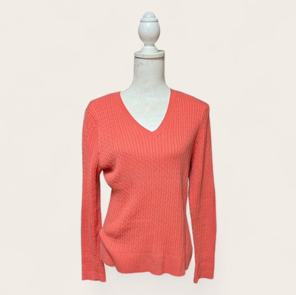 Jeanne Pierre Coral V-Neck Women's Sweater L EUC 100% Cotton